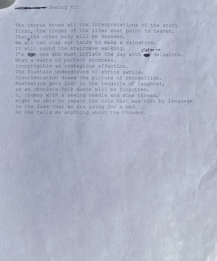 Photograph of poem draft