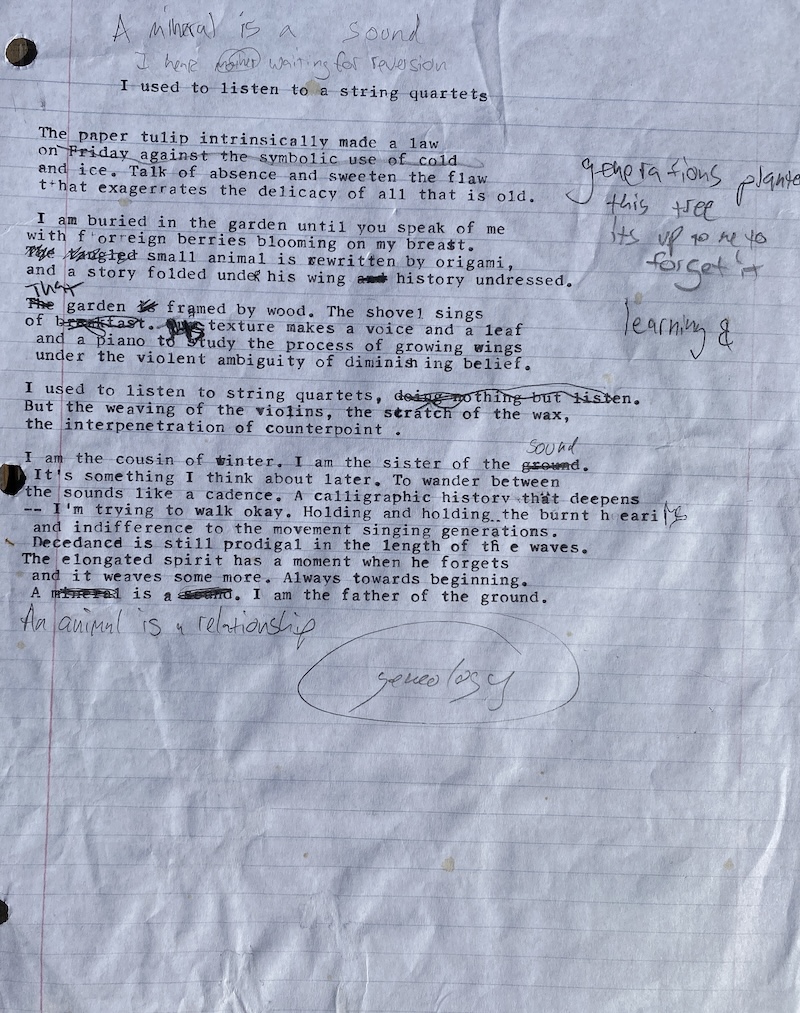 Photograph of poem draft